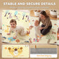 Reversible play mat with anti-slip textured underside and stitched edging, forest animal print
