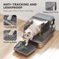 Cat litter box with tracking step and enclosed stainless tray with flip lid