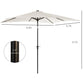 Cream white patio umbrella with labeled size measurements on canopy and pole.