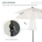 Cream white patio umbrella with hand crank mechanism for easy opening and closing.