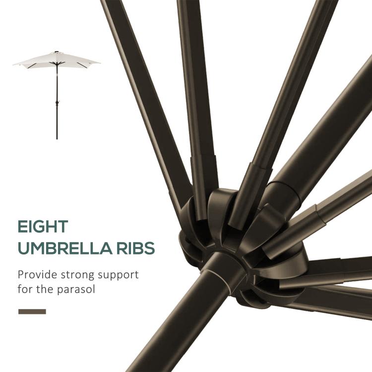 Black umbrella rib hub with support struts at the pole for strong stability.