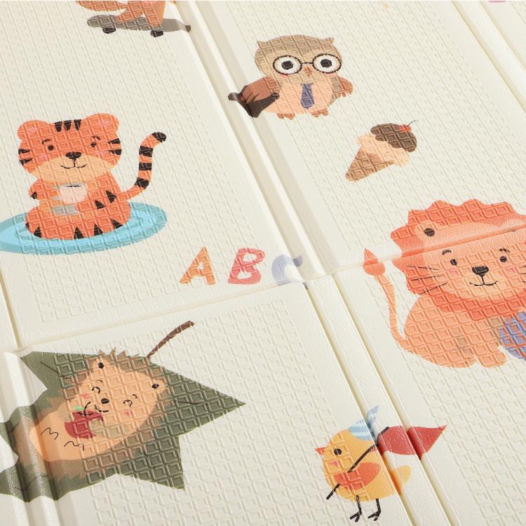 Foldable baby play mat, cream with woodland animals and ABC letters