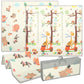 Foldable baby play mat with reversible woodland animal prints and trees, cream and green