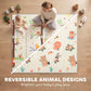 Reversible animal play mat with colorful giraffe and woodland animal illustrations