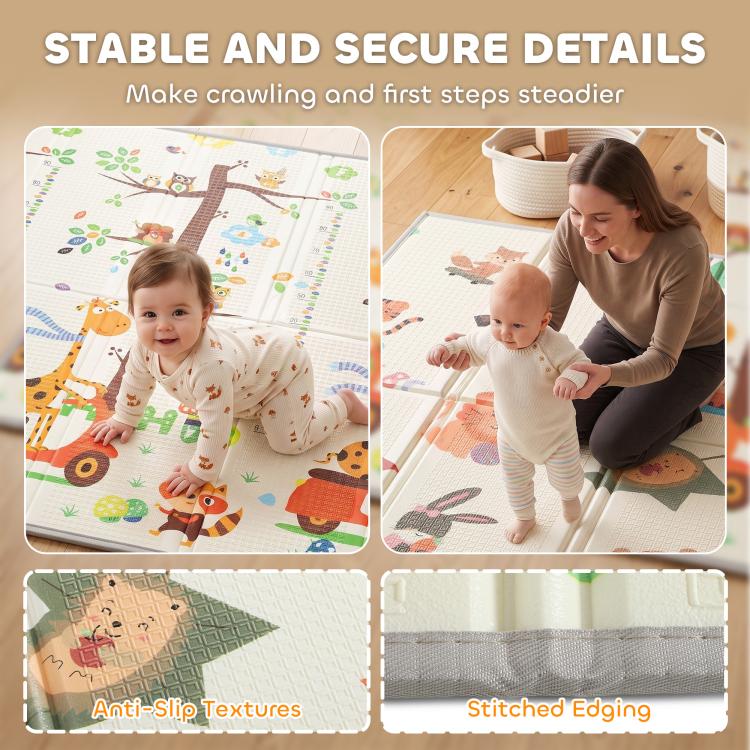 Play mat detail showing stitched edging and anti-slip textured surface sections