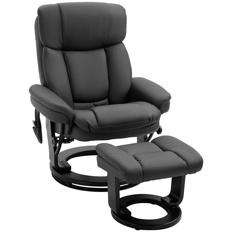 Black PU swivel massage recliner chair with cushioned ottoman