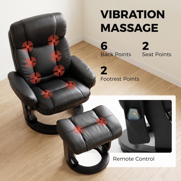 Black PU massage recliner chair with vibration points and separate ottoman