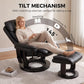 Black PU massage recliner chair with matching ottoman and tilting backrest
