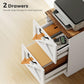 White 2-drawer printer stand with both drawers open for office file storage