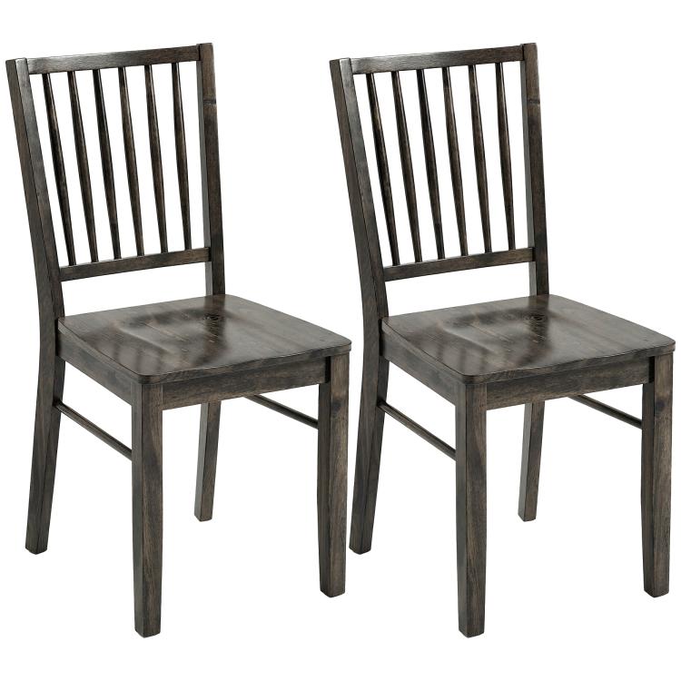 Charcoal gray armless dining chairs with vertical slat backs and solid square legs, set of 2