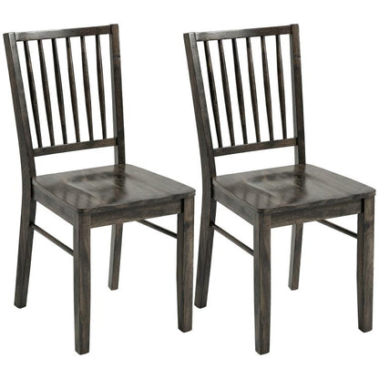 Charcoal gray armless dining chairs with vertical slat backs and solid square legs, set of 2