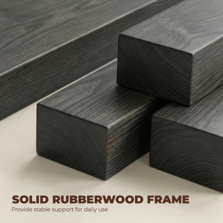 Dark gray solid wood frame pieces for a dining chair, close-up of stacked blocks