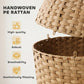 Handwoven PE rattan cat litter box enclosure with woven texture and side access openings