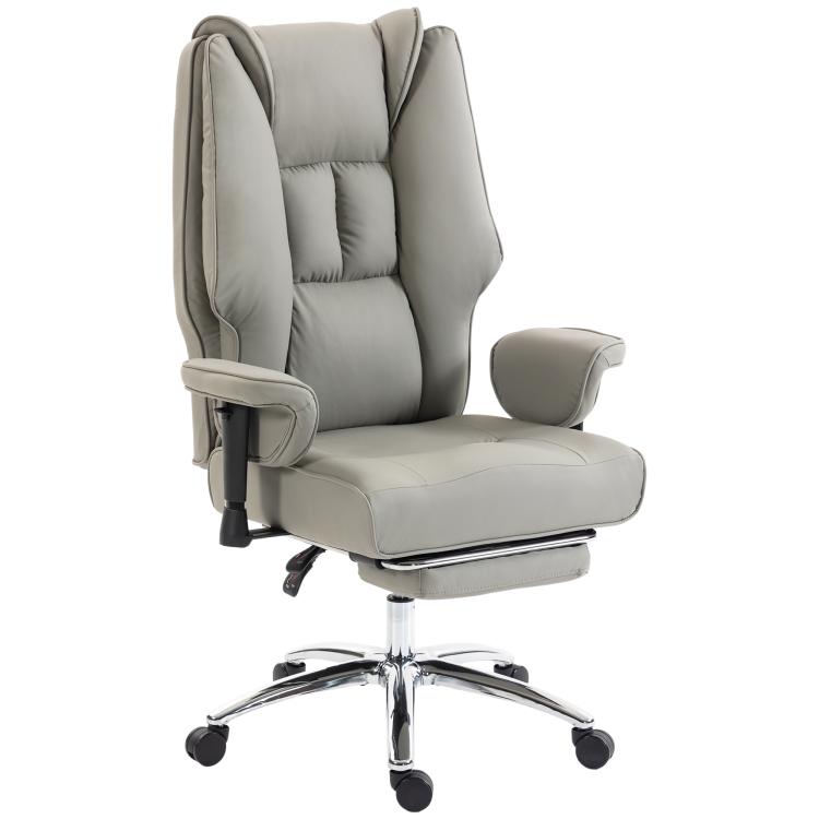 Light gray high-back office chair with adjustable armrest and swivel base