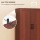Dark brown kitchen pantry cabinet with two hinged doors and black bar handles