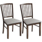 Set of 2 dining chairs with slatted backs, burn-brown legs, and light gray upholstered seats