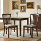 Set of 2 dining chairs with dark brown wooden legs and gray upholstered seats