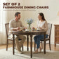 Dining chairs set of 2 with gray cushions and dark brown wooden legs around a round table