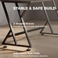 Close-up of Z-shaped metal braces under desk, distressed gray tabletop