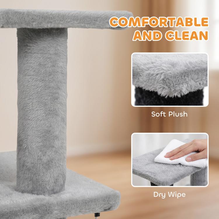 Gray plush pet stair surface with soft pile and dry-wipe clean fabric