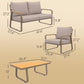 Patio furniture set diagram with loveseat and armchair sizes plus coffee table dimensions