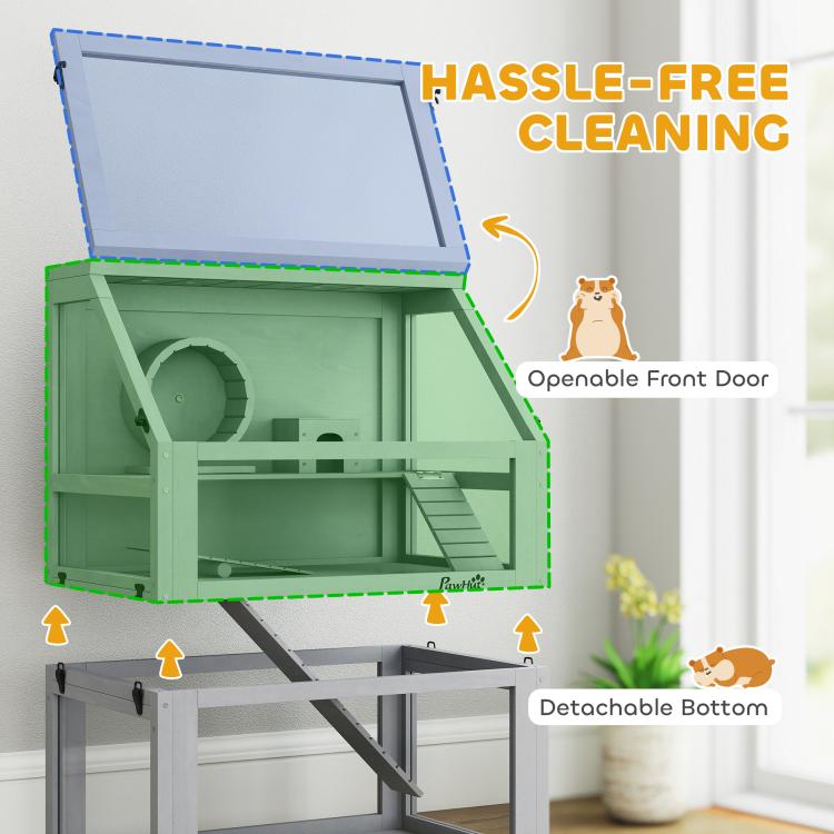 3 Tier Wooden Hamster Cage w/ Detachable Bottom, Hut, Seesaw, Exercise Wheel, Ramps, 24 inch x 16 inch x 29.5 inch