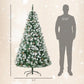 Artificial Christmas tree, snow-dusted fir with pine cones on a folding metal base
