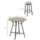 Round bar table with four matching stools, black metal frames, wood-look tabletop and seats.