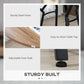 Sturdy bar set features graphic: steel frame, easy-clean top, adjustable foot pads.