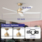 Ceiling fan with light, 52-inch blade span, brushed gold motor and white five blades
