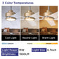 Ceiling fan light with three color temperatures, brushed gold motor and white blades