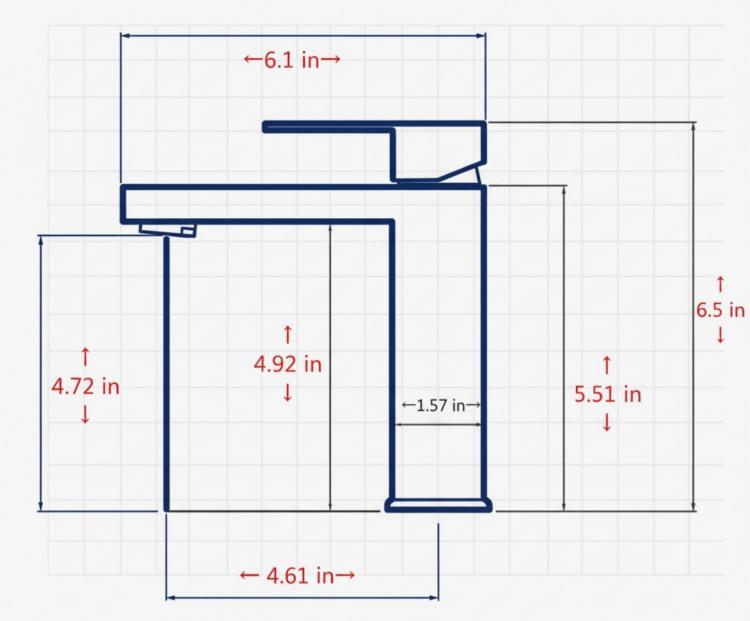 Single-handle bathroom lavatory faucet with tall spout, single-hole mount schematic