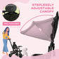 Black tricycle with step-less adjustable canopy that can be removed