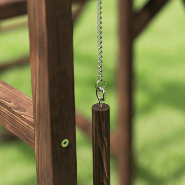 Wooden chicken activity perch with hanging chain and hook