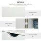 White cabinet details: painted finish, metal hinges, and groove drawer handle.
