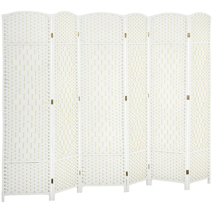 White 6-panel folding room divider screen with arched tops and woven texture