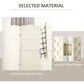 White folding divider screen with woven surface and inset view of metal hinges