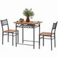 Dining table set with under-table storage shelf and two matching brown chairs