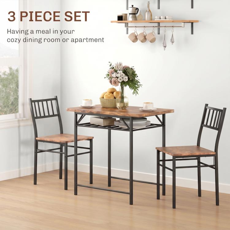 3-piece dining set with brown table and two chairs for casual indoor meals
