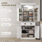 White kitchen pantry cabinet with upper cabinets, large drawer, and bottom storage