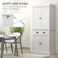 White pantry cabinet with anti-tip safety design and dual cabinet doors