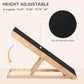 Height-adjustable pet ramp with black anti-slip surface on light pine frame