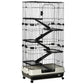 Black 6-level small animal cage with wire bars, arched top handle, and wheels