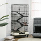 Black wire small animal cage with multi-level ramps, arched door handle, base tray
