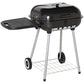Charcoal barbecue grill with lid, side tray, and wire lower shelf on four legs