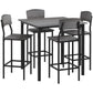 Gray counter-height square bar table with four matching stools and footrests