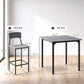 Gray counter-height table and stool set with weight ratings and size measurements