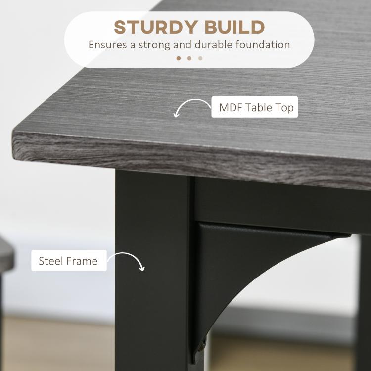 Gray MDF tabletop on a black steel frame for a counter-height square table