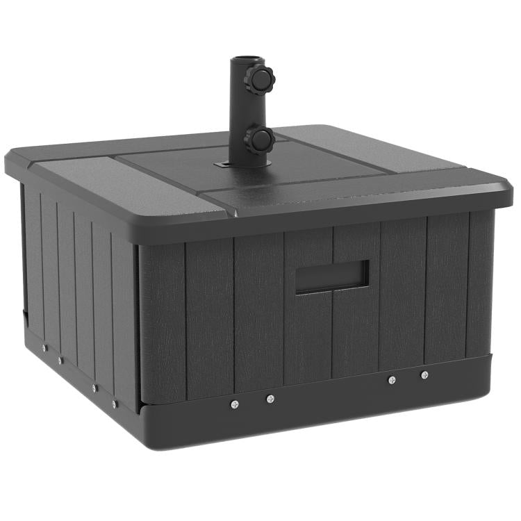 Black 3-in-1 umbrella base end table with planter lid and post mount, rectangular cutout