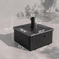 Black umbrella base table with umbrella stand and planter box, wheels on the bottom corners